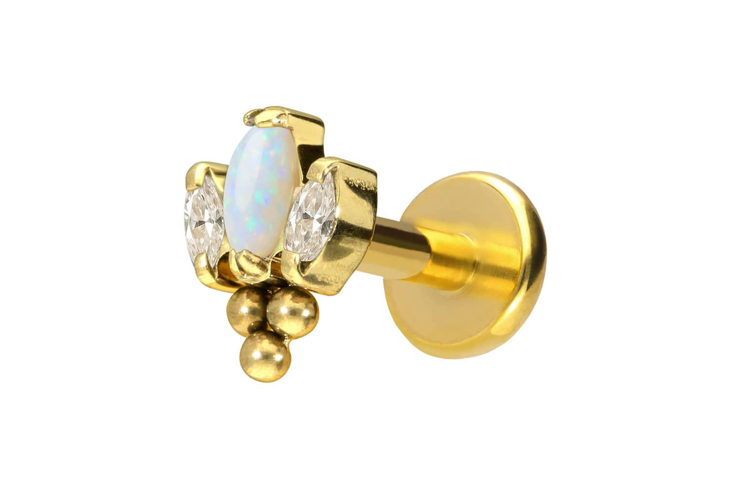 Titan Labret Piercing mit Push Fit LOTUSBLÜTE + 3 KUGELN